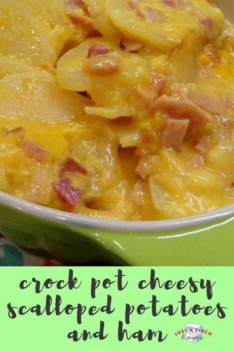 "I made the Kicked Up creamy version of this recipe and that is just exactly what it was. I like that this is cooked in the crock pot... makes for a very easy meal. Great if you have leftover ham. The cheese sauce is just enough... it's so good!" Potato Crock Pot, Cheesy Scalloped Potatoes And Ham, Potatoes And Ham, Ham And Potato Casserole, Cheesy Scalloped Potatoes, Scalloped Potatoes And Ham, Cheese Potato, Cheesy Ham, Crockpot Ham