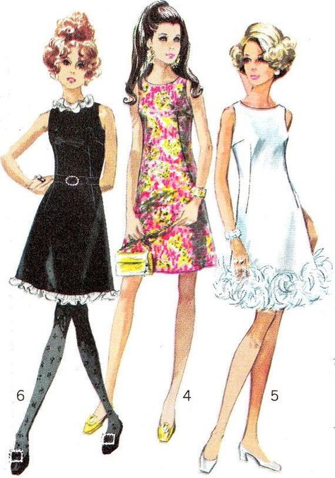 1960s dress pattern. Dress Pattern Simplicity, Vintage Dress Sewing Patterns, Simplicity Patterns Dresses, Patron Vintage, 1960 Fashion, Dress Trims, Fashion 1960s, Fashion Illustration Vintage, 1960s Dress