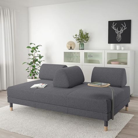 FLOTTEBO Sofa-bed with side table - Gunnared medium grey - IKEA Banquette Ikea, Cama Ikea, Ektorp Sofa, Sofa Bed Frame, Sofa Bed Mattress, Loveseat Sleeper, Ikea Sofa, Sofa Cama, Fabric Sofa Bed