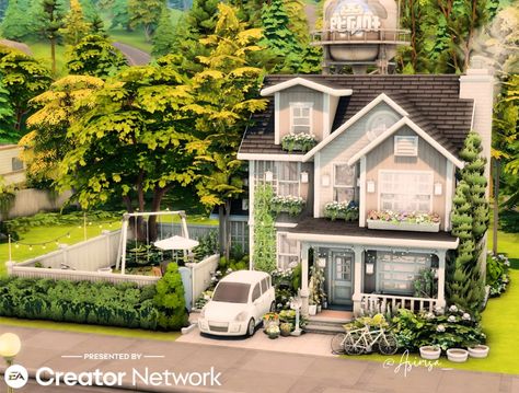 Sims 4 Pinterest House, Sims Suburban Home, Small Family Home Sims 4, Starter Home Sims 4, Sims 4 Houses Layout, Sims 4 Family, Sims Houses, Sims Builds, Sims 4 House Plans