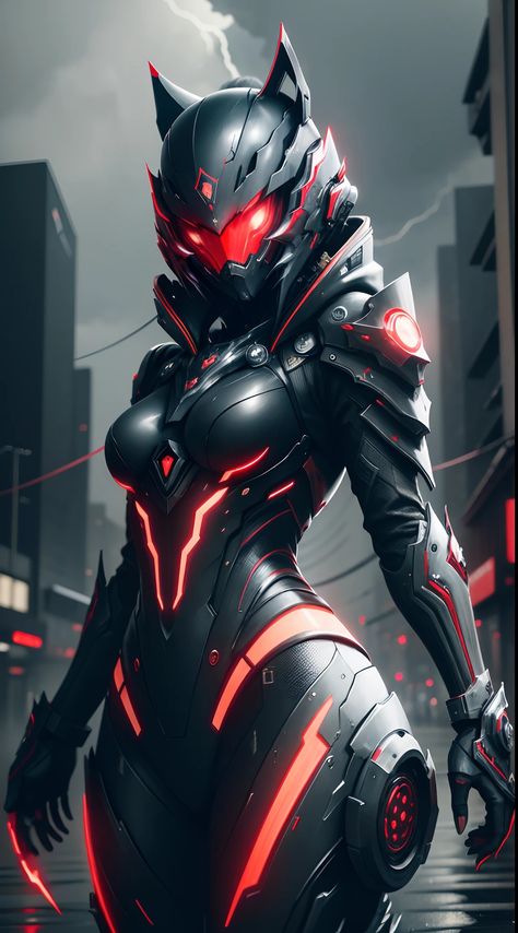 [Beautiful Mecha Girl] Mecha Girl, Mecha Suit, Fox Girl, Hip Muscles, Creature Concept Art, Creature Concept, Coral Orange, Cat Girl, Dark Fantasy Art