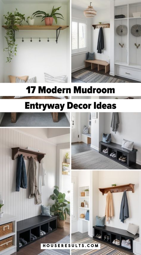 Explore 17 modern mudroom entryway ideas that combine style and function! 🏡💼 From creative hooks to beautiful benches, find inspiration to transform your entrance into a practical and elegant space. Perfect for busy families! Save this pin for your home design ideas! 📌✨ Modern Mudroom Entryway, Creative Hooks, Mudroom Entryway Ideas, Modern Mudroom, Modern Farmhouse Mudroom, Farmhouse Mudroom, Mirror Decor Ideas, Be More Organized, Mudroom Entryway