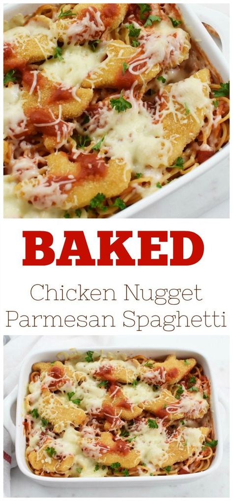 Chicken Nugget Parmesan, Parmesan Spaghetti, Frozen Chicken Nuggets, Baked Chicken Nuggets, Chicken Nugget Recipes, Nuggets Recipe, Parmesan Recipes, Spaghetti Recipe, Chicken Nugget