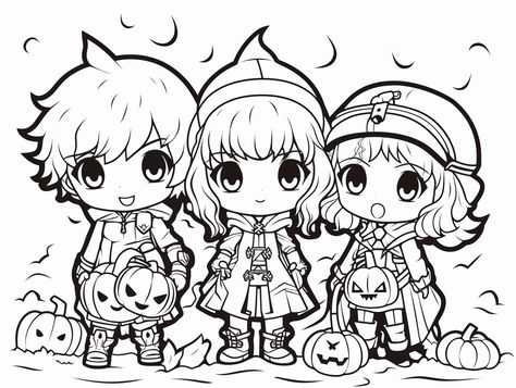 illustration of Charming anime Halloween characters Mandala Turtle, Cute And Creepy, Halloween Characters, Anime Halloween, Halloween Charms, Halloween Coloring Pages, Fantasy Fairy, Halloween Coloring, Free Kids