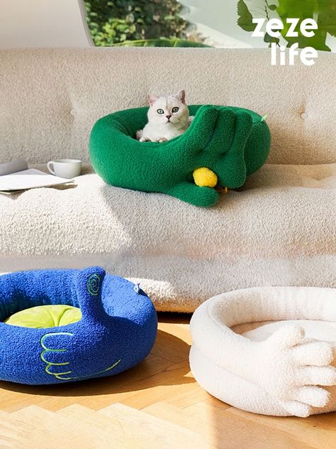 Gesture Series Cat Bed - ZezeLife Kitten Beds, Pet Beds Cat, Minimalism Design, Feeling Safe, Dog Bed Mat, Cat Pad, Cat Cushion, Dog Beds For Small Dogs, Donut Shape