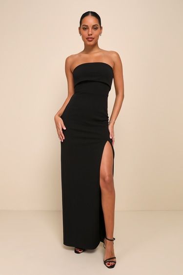 Black Formal Dress Short, Black Strapless Midi Dress, Black Strapless Maxi Dress, Black Dress Style, Europe 2024, Short Long Dresses, Prom Inspo, Black Dress Formal, Black Strapless Dress