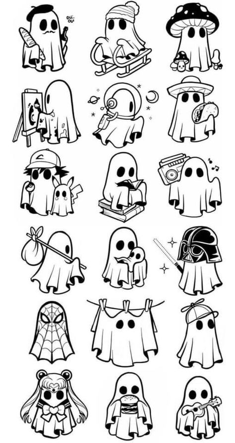 Mexican Ghost Tattoo, Simple Ghost Tattoo Ideas, Ghost In Costume Drawing, Lil Ghost Drawing, Ghost Ideas Drawing, Sister Ghost Tattoos, Cute Drawings Ghost, Deadpool Funny Wallpapers, Chibi Tattoo Ideas