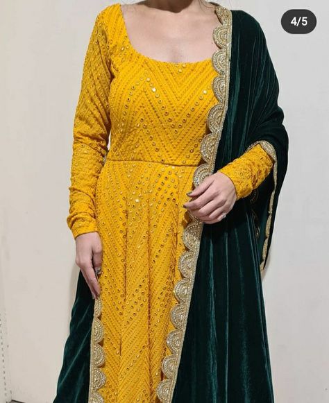 Anarkali haldi mayoun dress with velvet dupatta inthis winter season#velvetdress #haldidress #mayoundress #Latestwinterdress Dress With Velvet Dupatta, Colourful Dress Outfit, Mayoun Dress, Yellow Dress For Haldi Function, Dress For Haldi Function, Haldi Function Dress, Haldi Dress Ideas, Yellow Dress Outfit, Haldi Dress