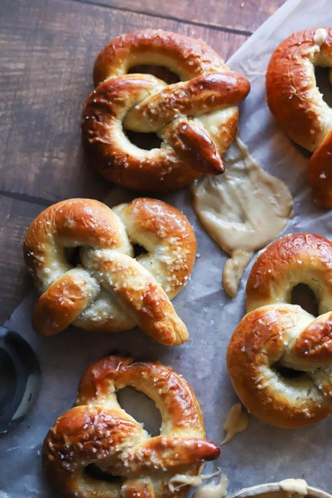 Pub Style Soft Pretzels with Stout Beer Cheese Sauce - Pub Pretzels Recipe, Pub Style Recipes, Beer Cheese Sauce, Beer Sauce, Sage Recipes, Cheese Snack, Homemade Soft Pretzels, Pretzels Recipe, Cheese Snacks