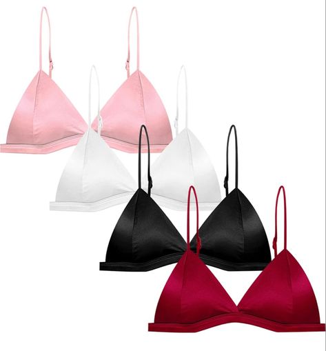 4 Pack Women's Silk Satin Triangle Bralette Silk Triangle Bra with Adjustable Strap Soft Cup Wireless Bra Satin Smooth Wireless Bra Crop Top for Women Girls Teens Bra Crop Top, Crop Top For Women, Silk Bra, Comfy Bra, Girls Crop Tops, Cute Bras, Crop Top Bra, Triangle Bralette, Satin Color