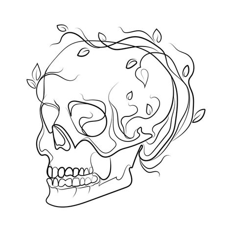 Human Skull Sketch, Plants Line Art, Human Skull Drawing, Skull Drawing Sketches, Skull Sketch, Line Art Drawing, Tattoo Design Book, Skull Illustration, Line Art Tattoos