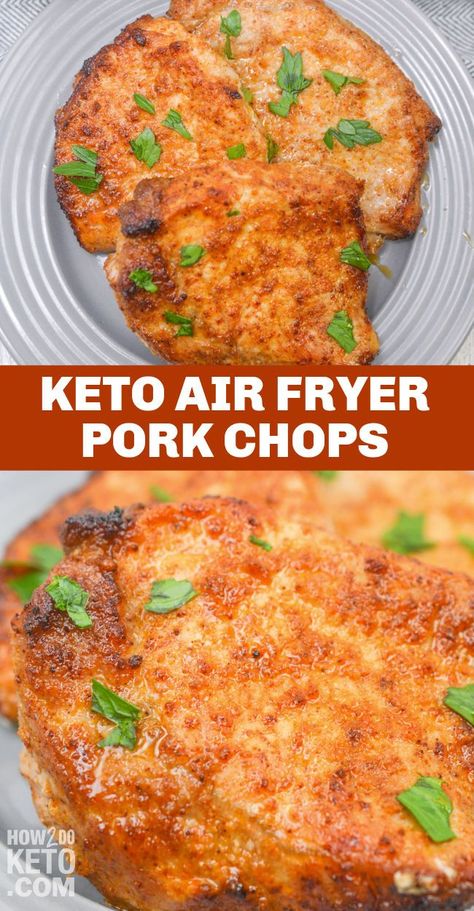 Tender, juicy, and flavorful, these Air Fryer Pork Chops are an easy weeknight dinner that’s ready in 15 minutes! Bonus: they’re keto-friendly, with only 1g total carbs each! Low Carb Pork Chop, Low Carb Pork Chop Recipe, Low Carb Pork Chops, Keto Pork Chops, Air Fryer Pork, Keto Air Fryer, Low Carb Pork, Air Fryer Pork Chops, Pork Chop Dinner