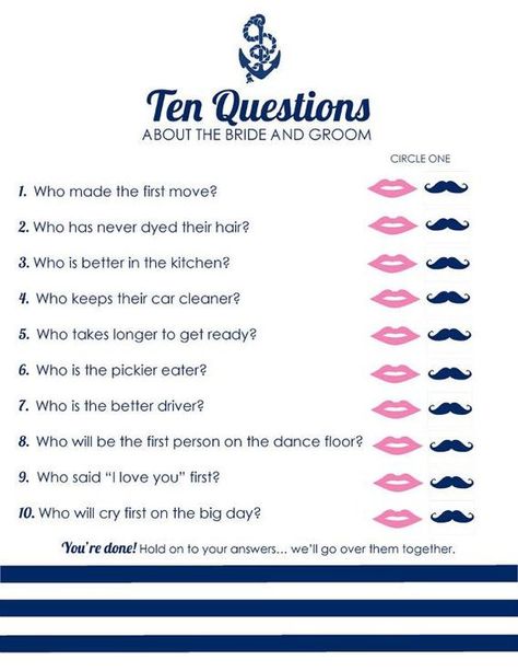 Nautical Bridal Shower Bride and Groom Questions | Beagle & Co. Print ... He Or She Questions For Couples, Haldi Games Ideas, He Said She Said Questions, He Said She Said Bridal Shower Game, Haldi Ideas, Wedding Facts, Bridal Shower Question Game, Nautical Bridal Shower, Bridal Shower Questions