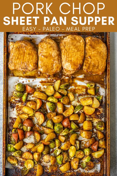 One Pan Meals Pork Chops, One Pan Pork Chops And Veggies, Boneless Pork Chop Sheet Pan Recipes, Pork Chops And Veggies In Oven, Pork Sheet Pan Recipes, Pork Chop Lunch Ideas, Pork Chop Sheet Pan Recipes, Sheet Pan Pork Chops And Veggies, Sheet Pan Dinners Pork Chops