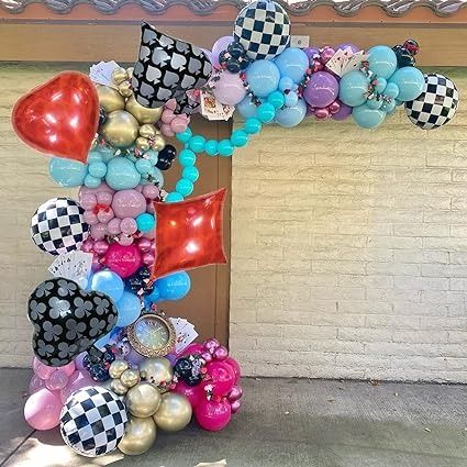 Amazon.com: 129PCS Alice in Wonderland Balloon Arch kit,Blue Pink Gold Balloons,Playing Card Aluminum Film Balloon,Checkerboard Foil Balloons,for Alice Theme Birthday Party,Baby Shower,Tea party Decorations (A) : Toys & Games Alice In Wonderland Balloon Arch, Pink Gold Balloons, Baby Shower Tea Party, Wonderland Party Decorations, Balloon Arch Kit, Alice In Wonderland Birthday, Baby Shower Tea, Green Balloon, Tea Party Decorations