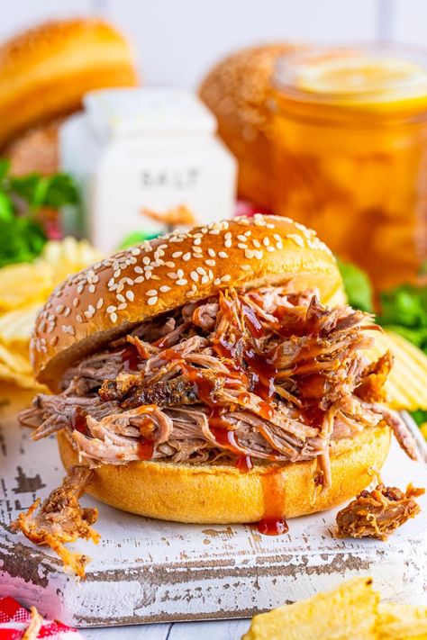 Oven Baked Pulled Pork a fantastic for any day of the week. Baked until tender with an irresistible homemade spice rub. Oven Baked Pulled Pork, Baked Pulled Pork, Oven Pulled Pork, Oven Roasted Pulled Pork, Pork Tenderloin Oven, Pork Oven, Pulled Pork Oven, Gluten Free Bbq, Pulled Pork Sandwiches