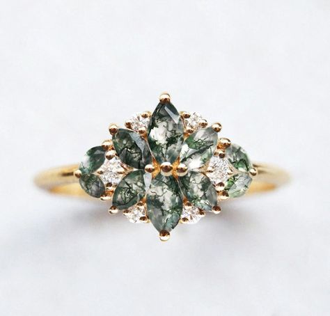 Marquise Diamond Engagement Ring, Cute Engagement Rings, Future Engagement Rings, Agate Engagement Ring, Moss Agate Ring, Cluster Engagement Ring, Dream Engagement Rings, Agate Ring, Pretty Rings