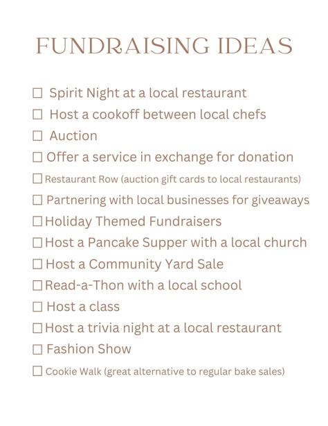 A short list of a few easy fundraising ideas! Fundraising Ideas For Profit, Non Profit Fundraising Ideas Events, Fun Raiser Ideas Fundraising, Fundraiser Ideas College, Raising Money Ideas Fundraising, Fundraising Ideas College Clubs, Cute Fundraising Ideas, Ways To Raise Money Fundraising Ideas, Prom Fundraising Ideas