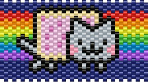 Nyan Cat Kandi Pattern, Rainbow Perler Bead Patterns, Kandi Projects, Scene Kandi, Kandi Cuff Patterns, Kandi Beads, Kandi Inspo, Diy Kandi Bracelets, Kandi Cuffs