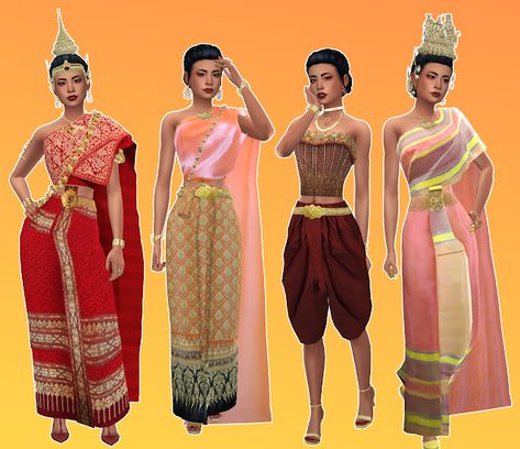 mmcc and lookbooks: Cultural Lookbook - Thai Thailand Fashion, Traditional Thai Clothing, Thai Fashion, Thai Clothes, Tumblr Sims 4, Sims Games, Sims 4 Dresses, The Sims 3, Sims 4 Mods Clothes