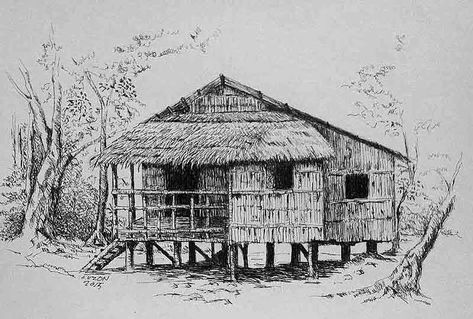 Bahay Kubo (My Nipa Hut). pen and ink. 2015 by DanteLuzon Bahay Kubo Tattoo, Philippine Architecture Drawing, Bahay Kubo Sketch, Bahay Kubo Drawing Easy, Bahay Kubo Drawing, Bahay Kubo Inspired Houses, Bahay Kubo Design Philippines, Philippines Drawing, Bahay Kubo Design