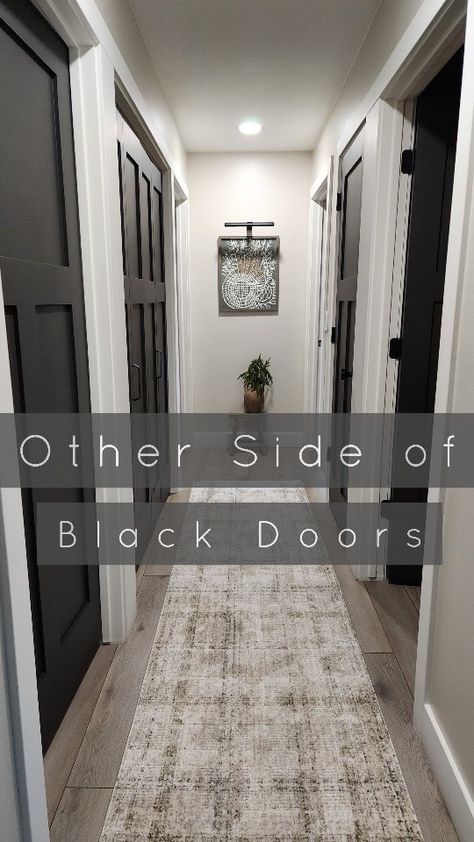 Apparently, my last video didn't suffice a few when I shared the other side of the doors. So let's try this view. For more info on the… | Instagram Satin Black Doors, Black Hall Door, Iron Ore Pantry Door, On A Call Sign For Office, Peppercorn Sherwin Williams Interior Doors, Paint Color Iron Ore, Paint One Side Of Interior Door, White Interior With Black Doors, Peppercorn Doors Sherwin Williams