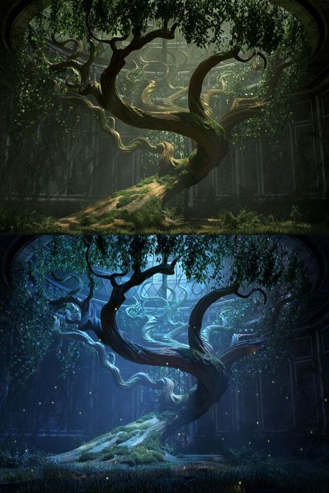 Magical Tree Art, Dark Fantasy Landscape Art, Fantasy Trees Concept Art, Fantasy Landscape Art Nature, Fantasy Environment Art, Fantasy Places Mystic, Fantasy Setting Inspiration, Fantasy World Ideas, Fantasy Vegetation