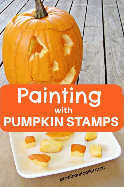 Kids art activity painting with pumpkin stamps Simple Art Activity, Preschool Painting, Art Activity For Kids, Creative Art Activities, Activity For Preschoolers, Pumpkin Cutouts, Stamps Art, Homemade Paint, Painting Activities