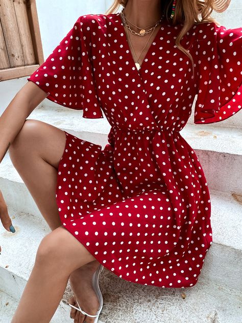 White Polka Dot Shirt Outfit, Polka Dot Shirt Outfit, Womens Polka Dot Dress, Green Boho Dress, Red Boho Dress, White Polka Dot Shirt, Blue Boho Dress, Waistline Dress, Boho Color