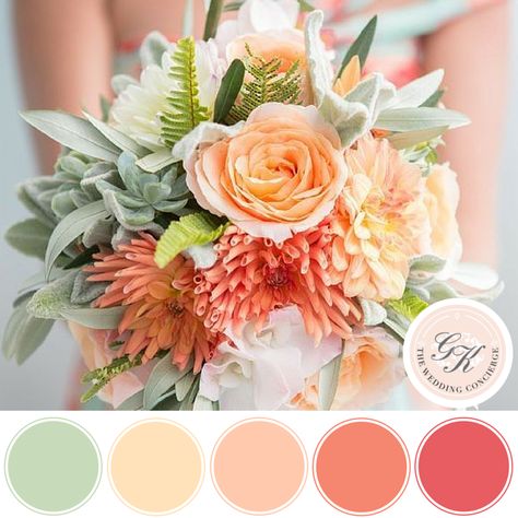 Rust And Peach Wedding Color Palettes, Floral Inspiration Board, Coral And Green Wedding, Wedding Colors Spring, Wedding Inspiration Spring, Peach Wedding Theme, Apricot Wedding, Peach Bouquet, Best Wedding Colors