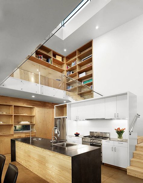 20 Mezzanine Designs in Sloped Ceiling Homes Kitchen Under Stairs, Space Saving Kitchen, Amazing Spaces, Kitchen Fittings, Under Stairs, Design Your Home, Large Homes, Open Concept, Luxury House