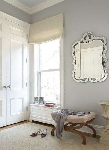 Wall Color is Stonington Gray Benjamin Moore. CWB Architects. Benjamin Moore Stonington Gray, Stonington Gray, Blue Grey Walls, Trending Paint Colors, Gray Walls, Bedroom Wall Colors, Paint Colors Benjamin Moore, Grey Paint Colors, Traditional Bedroom