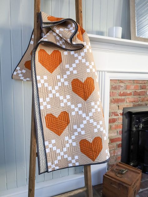 Heirloom Hearts is the perfect, beginner-friendly quilt pattern for Valentine’s Day, an anniversary or any occasion! It is pre-cut friendly, meaning you can use precut 10” squares (layer cake), fat eighths, fat quarters, 1/4 yards and yardage. Use a quick, strip piecing method to create the Irish Chain blocks; and all heart blocks are traditionally pieced. Choose from three sizes: Crib, Throw and Bed. Hearts Quilt, Recipes Tutorials, Strip Piecing, Irish Chain Quilt, Heart Quilt Pattern, Two Color Quilts, Heart Blocks, Diy Sewing Gifts, Love Simple