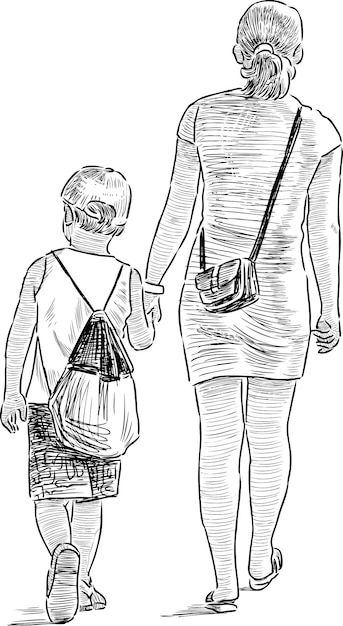 Sketch of mother and son on a stroll | Premium Vector #Freepik #vector #mom-son #people-family #family-together #family Children Sketch, Disney Background, Cute Sketches, Mother And Son, Vector Sketch, Mom Son, Wood Burning Art, Story Characters, Mother Son