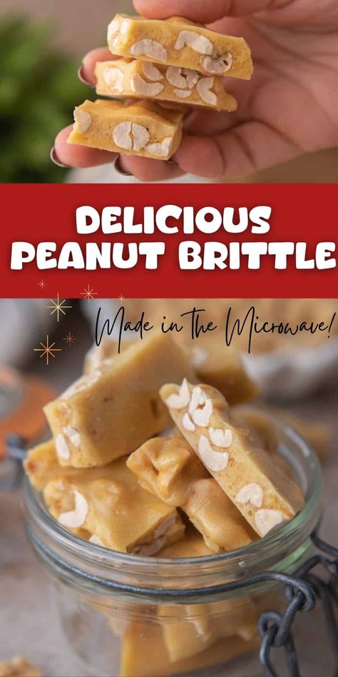 ​This microwave peanut brittle is such a fun twist on regular nut brittle, except it is made in the microwave instead of on the stovetop! Nut Brittle Recipe, Microwave Lemon Curd, Microwave Peanut Brittle, Easy Holiday Baking, Nut Brittle, Peanut Brittle Recipe, Peanut Butter Blossom Cookies, Jelly Cookies, Brittle Recipes