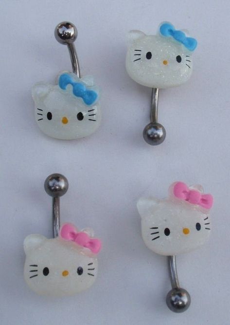 Navel Piercing Aesthetic, Hello Kitty Resin, Belly Button Piercing Jewelry, Belly Piercing Jewelry, Belly Piercing Ring, Hello Kitty Jewelry, Belly Button Jewelry, Cool Piercings, Cute Piercings