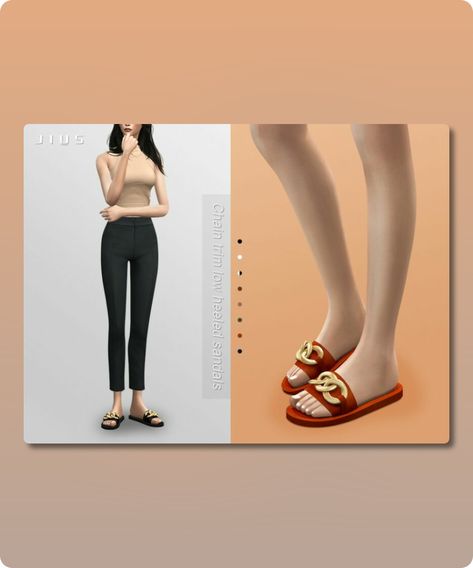 Sims 4 Female Shoe CC: Jius-Chain Trim LOW Heeled Sandals 01 By Jius Sims 4 Cc Designer Sandals, Jius Sims 4 Cc, Sims 4 Sandals Cc, Sims 4 Sandals, Jius Sims, Low Heeled Sandals, Female Sims, Butterfly Heels, Sims 4 Cc Download