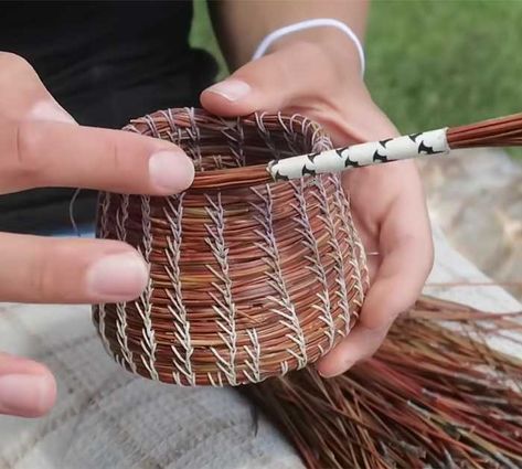 Basket Weaving Tutorial Using Pine Needles - Basket Weaving Pine Needle Weaving, Basket Weaving Tutorial, Weave A Basket, Diy Basket Weaving, Make A Basket, Pine Needle Crafts, Weaving Diy, Basket Weaving Diy, Basket Weaving Patterns