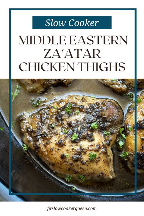 This Slow Cooker Middle Eastern Za’atar Chicken Thighs is and easy and healthy recipe. Za’atar is a versatile spice that is popular in Middle Eastern and Mediterranean cuisines. This slow cooker Za'atar is a perfect weeknight dinner. Instructions to make this low-carb, paleo, and Whole30 compatible recipe in the Instant Pot are also included. Lentil Recipes Crockpot, Mediterranean Recipes Healthy, Recipe Instant Pot, Eastern Mediterranean, Za Atar, Mediterranean Chicken, Dinner Meal, Whole30 Recipes, Mediterranean Food