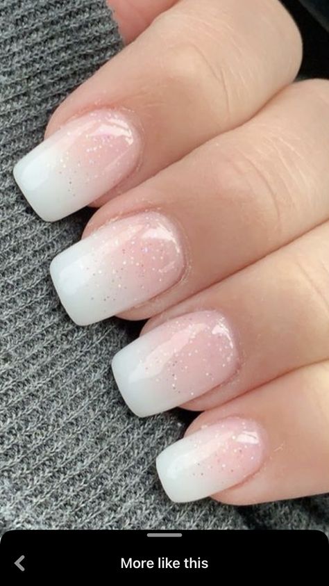 Ombre With Sparkle Nails, Bridal Nails Square Short, Short Acrylic Nails Ombre Glitter, White Ombre Nails With Sparkle, Short Acrylic Nails Square Simple French Tips Glitter, Natural Ombre Nails With Glitter, White Glitter French Tip Nails Short, French Dip Nails With Glitter, Dip Nail Ideas White