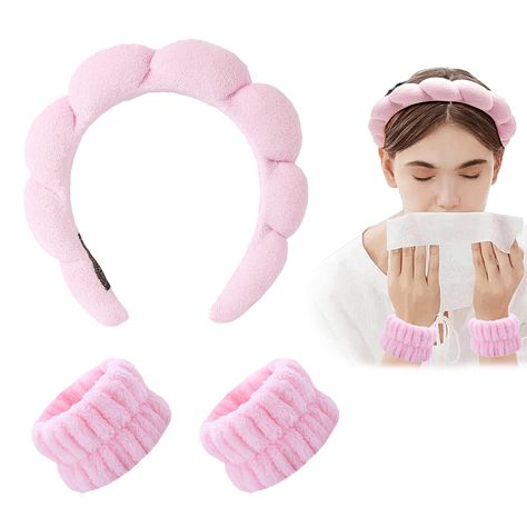 Headband Wrist Wash Band Set, Spa Face Hairband Wrist, Wrist Spa Wash Band, Sponge and Terry Cloth Fabric Headband, Wrist Makeup, for Skin Care, Facial Cleansing, Shower (#1) : Amazon.de: Beauty Puffy Hair, Spa Facial, Spa Headband, Skin Care Spa, Hair Accessories Set, Fabric Headbands, Velvet Hair, Casual Hairstyles, Birthday List