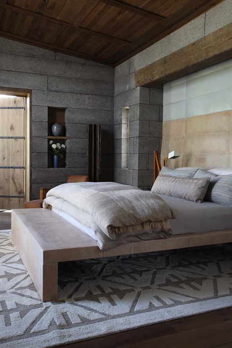 Concrete Bed, Concrete Bedroom, Earthy Bedroom, Wood Bedroom, Tiny Bedroom, Rustic Bedroom, Modern Interior Design, Home Decor Furniture, Bedroom Inspirations