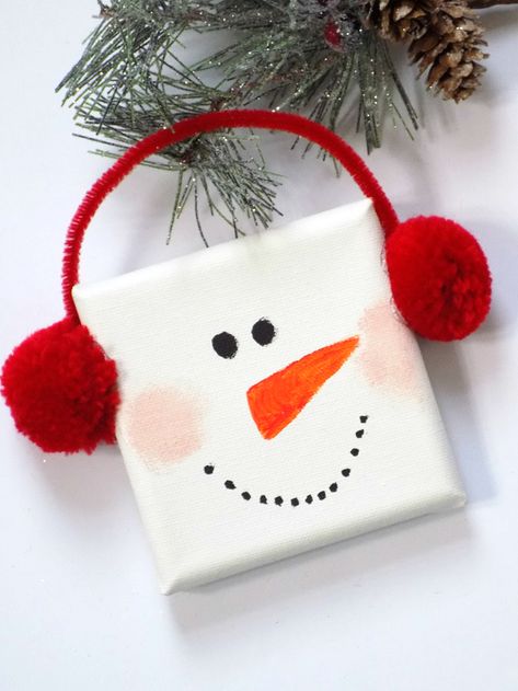 Mini Canvas Snowman Ornament, Canvas Snowman, Mindful Activities, Kids Christmas Crafts Easy, Snowman Craft, Christmas Gift Basket Ideas, Winter Craft, Christmas Gift For Mom, Snowman Ornament