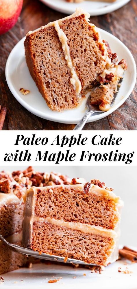 Apple Cake Maple Frosting, Paleo Apple Dessert, Paleo Apple Cake, Paleo Birthday Cake, Dairy Free Cream Cheese Frosting, Spiced Apple Cake, Paleo Cakes, Maple Cream Cheese Frosting, Showstopper Cakes