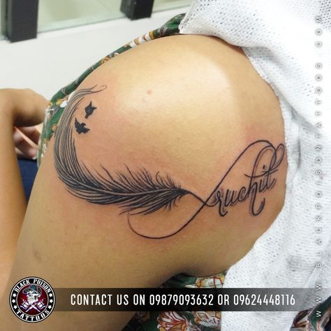 Feather Tattoos and its Designs Ideas Images and Meanings - Black Poison Tattoos Feather Tattoo Arm, Feather Tattoo Colour, Infinity Tattoo With Feather, Tattoo Feather, Feather Tattoo Meaning, Peacock Feather Tattoo, Feather Tattoo Design, Small Girl Tattoos, Heart Tattoo Designs