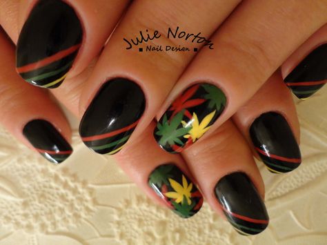 Bob marley inspired Bob Marley Nails, Jamaican Nail Designs, Jamaica Nails, Rasta Nails, Fall Toe Nails, Robin Moses, Thanksgiving Nail Art, Nail Designs Ideas, French Acrylic Nails