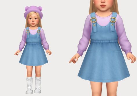 denim overall dress | casteru on Patreon The Sims 4 Kids, The Sims 4 Bebes, Toddler Cc Sims 4, Sims 4 Toddler Clothes, The Sims 4 Cabelos, Sims Baby, Sims 4 Cc Kids Clothing, The Sims 4 Pc, Sims 4 Children