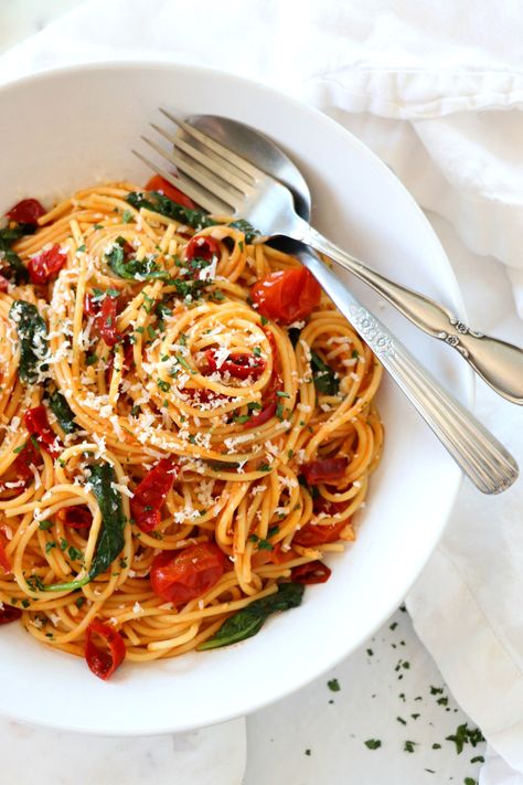 Spicy Calabrian Chili Pasta | Dash of Savory | Cook with Passion Chili Pasta Recipe, Calabrian Chili Pasta, Chili Pasta, Spaghetti With Spinach, Pasta Sauce Recipe, Calabrian Chili, Pasta Sauce Recipes, Spinach And Cheese, Spaghetti Sauce