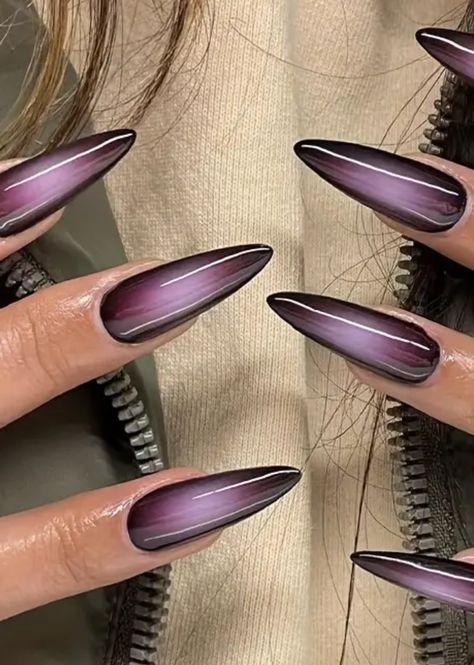 Chrome Nail Colors Chart, Mauve Ombre Nails, Dark Purple Chrome Nails, Plum Purple Nails, Ombre Chrome Nails Designs, Translucent Nails, Chrome Nail Colors, Ombre Chrome Nails, Plum Nails