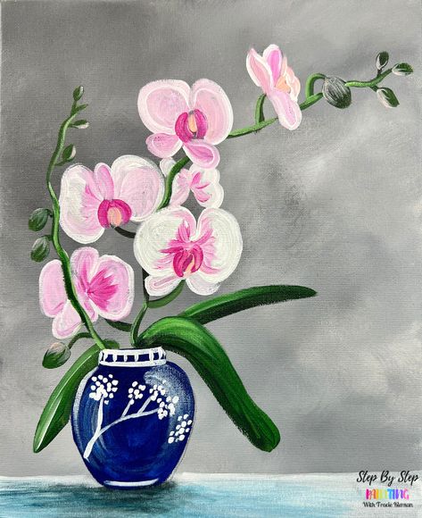 Orchids Painting, Acrylic Tutorials, Canvas Painting Tutorials, Learn How To Paint, Acrylic Painting Tutorials, Pouring Painting, Happy Paintings, Step By Step Painting, Beginner Painting